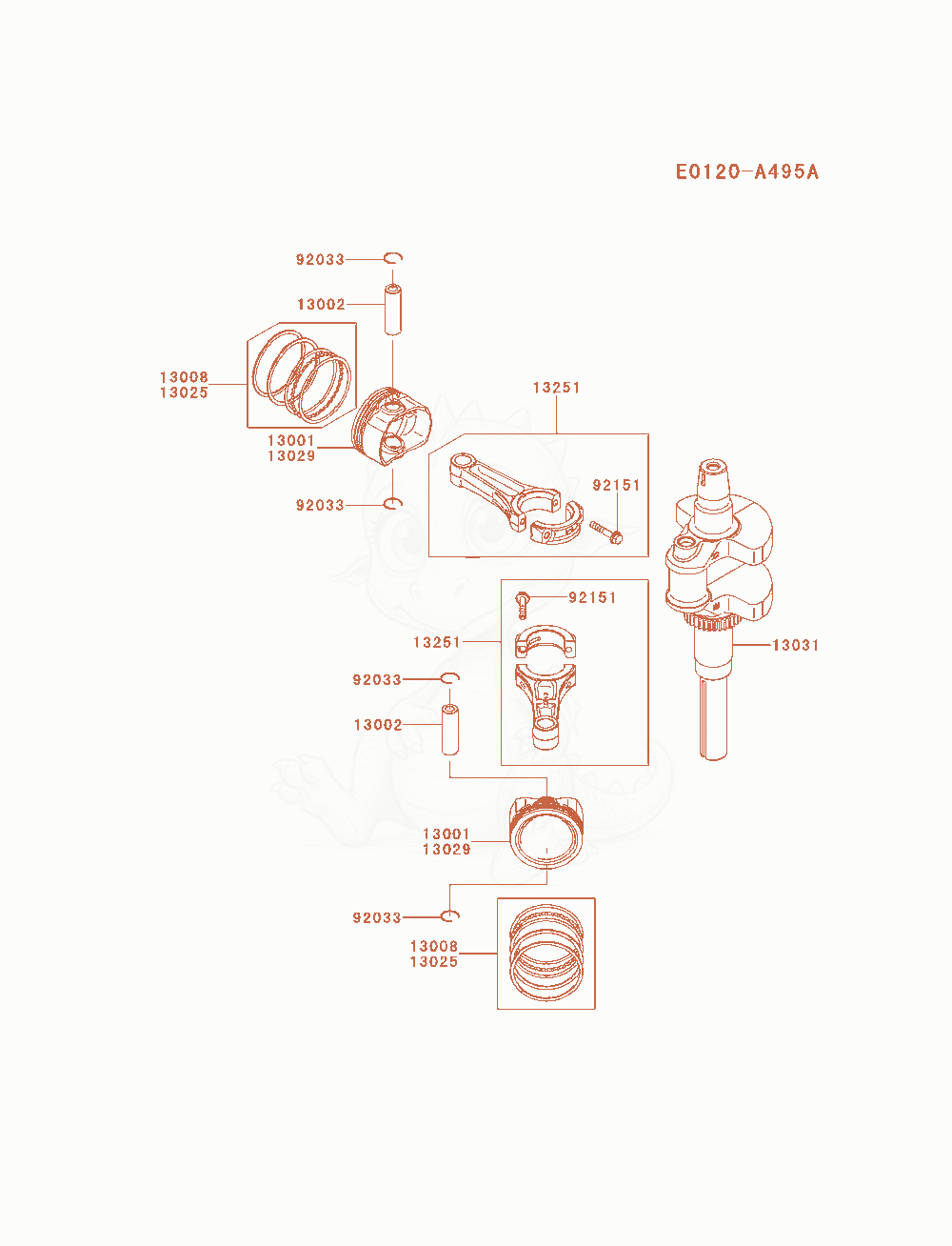 Exploded parts diagram of the Piston / Crankshaft of a Kawasaki FS691V-AS18 engine, with numbered balloons