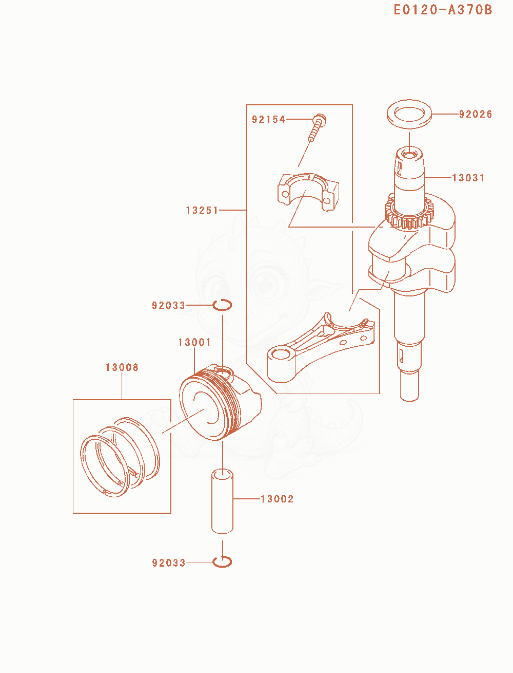 Exploded parts diagram of the Piston / Crankshaft of a Kawasaki FJ180V-AM07 engine, with numbered balloons