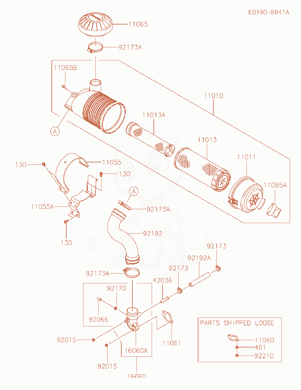 Exploded parts diagram of the Air-Filter / Muffler of a Kawasaki FX730V-FS36 engine, with numbered balloons