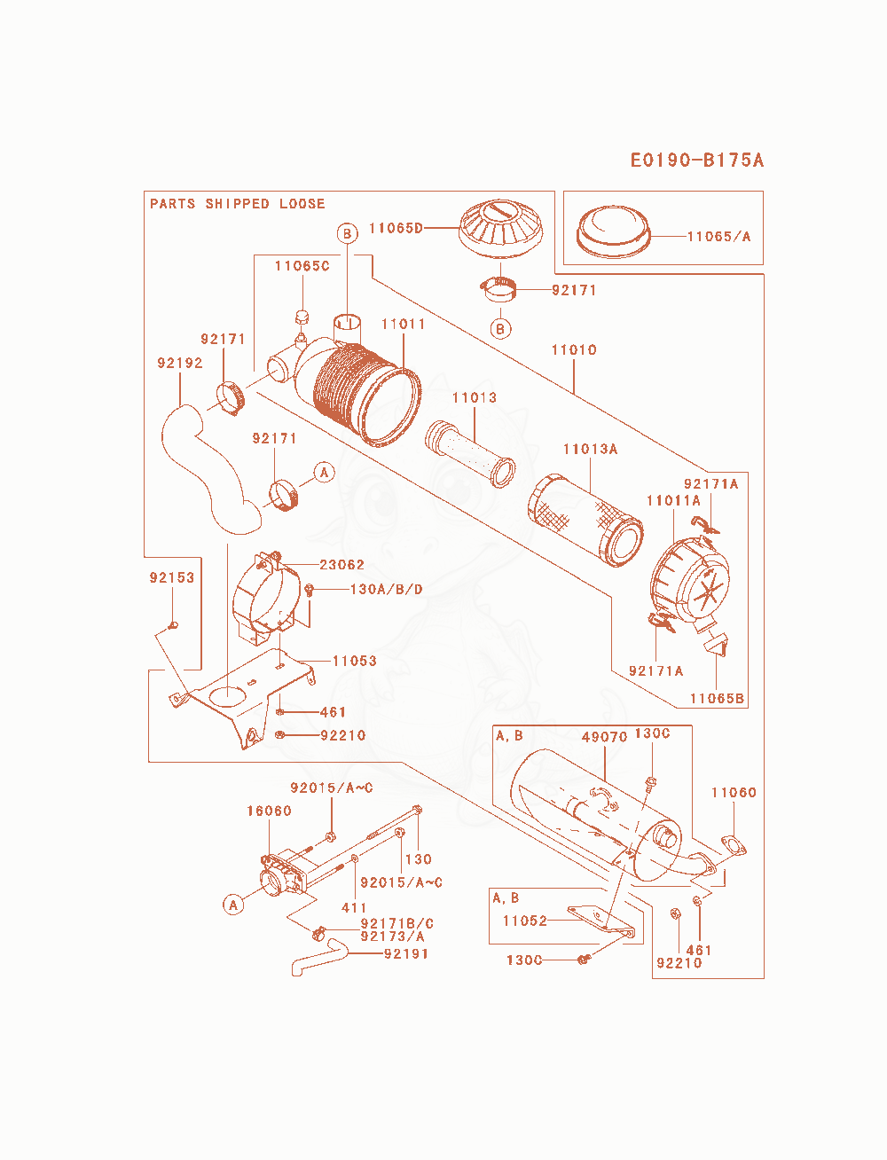 Exploded parts diagram of the Air-Filter / Muffler of a Kawasaki FH770D-DS05 engine, with numbered balloons