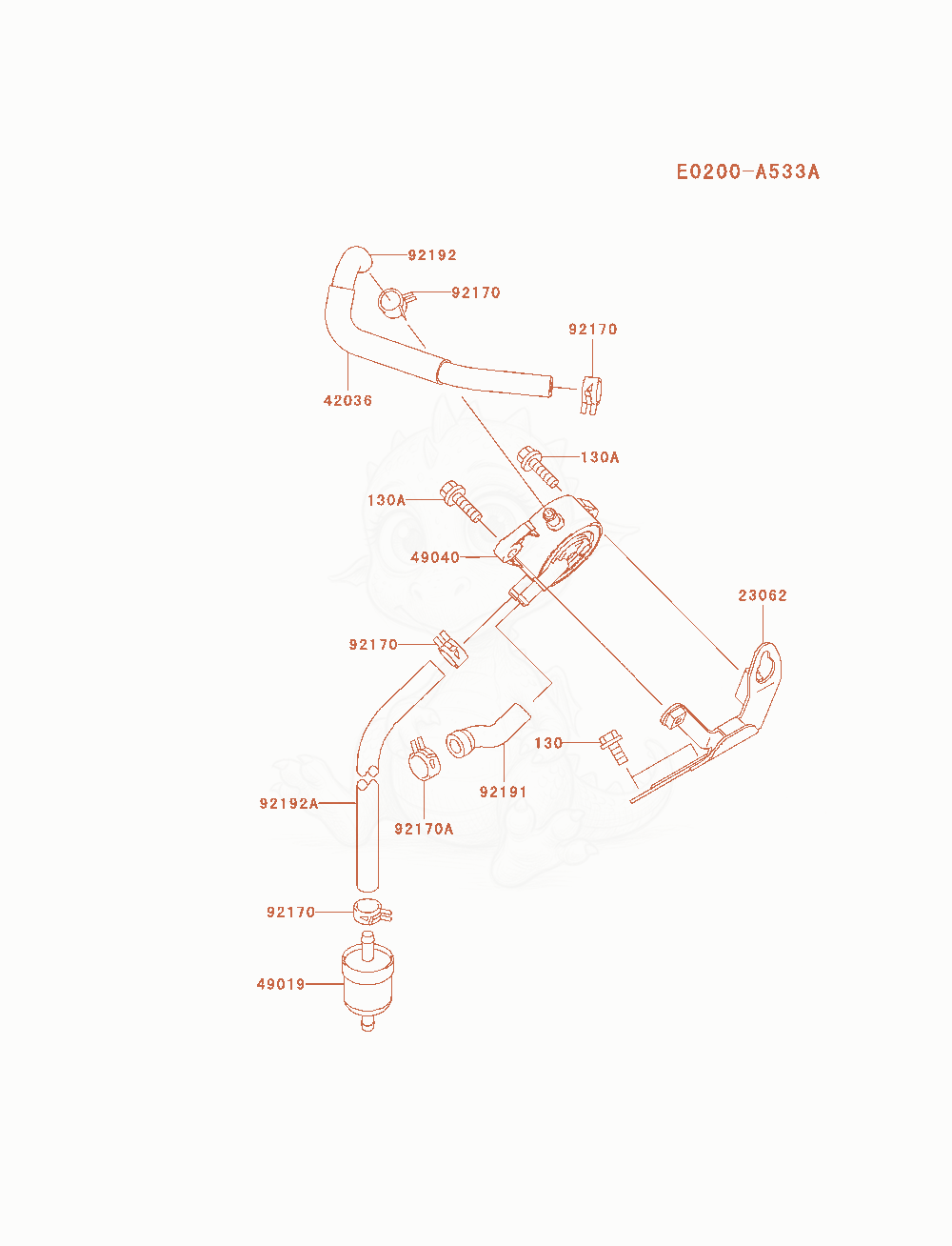 Despiece del Fuel-Tank / Fuel-Valve de un motor Kawasaki FH601D-AS06, con globos numerados