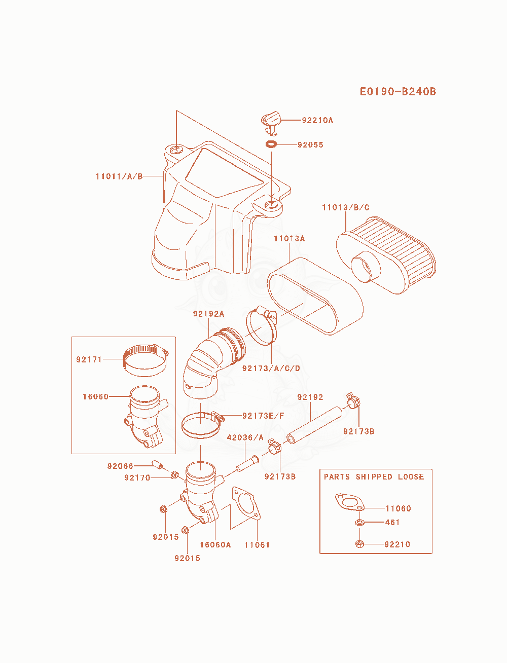 Exploded parts diagram of the Air-Filter / Muffler(Bs00-Es00) of a Kawasaki FS730V-BS00 engine, with numbered balloons