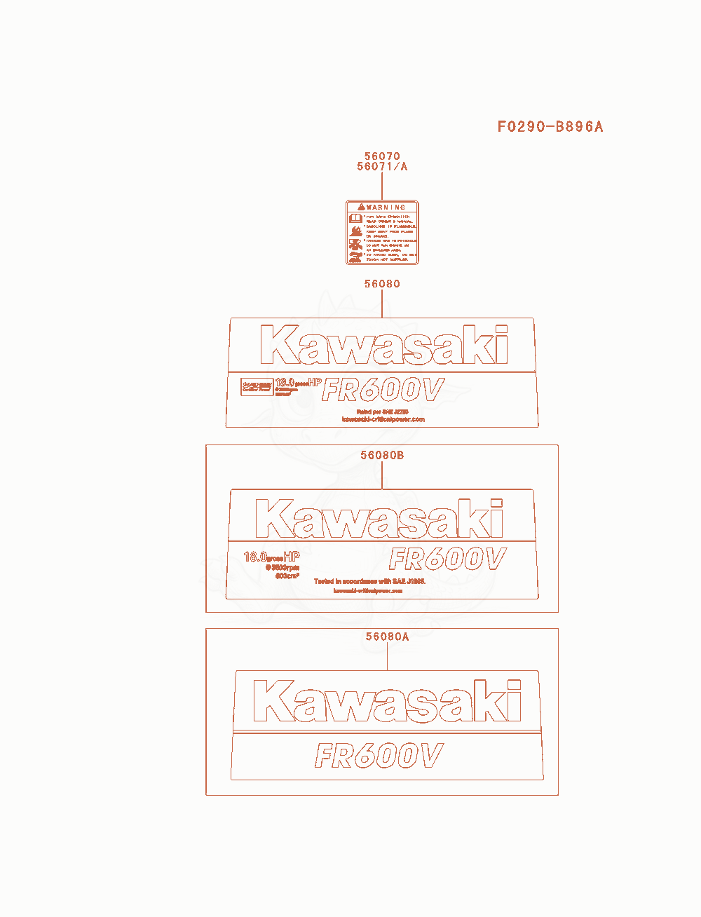 Exploded parts diagram of the Label of a Kawasaki FR600V-AS08 engine, with numbered balloons