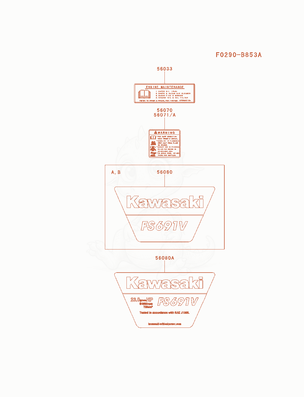 Exploded parts diagram of the Label of a Kawasaki FS691V-AS10 engine, with numbered balloons