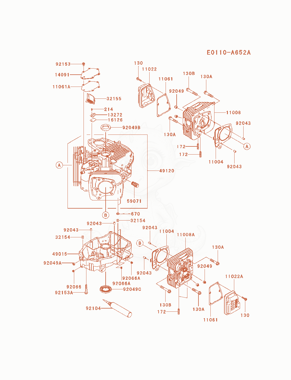 Despiece del Cylinder / Crankcase de un motor Kawasaki FS730V-AS05, con globos numerados