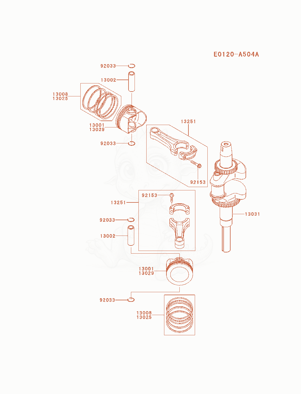 Exploded parts diagram of the Piston / Crankshaft of a Kawasaki FXT00V-AS16 engine, with numbered balloons
