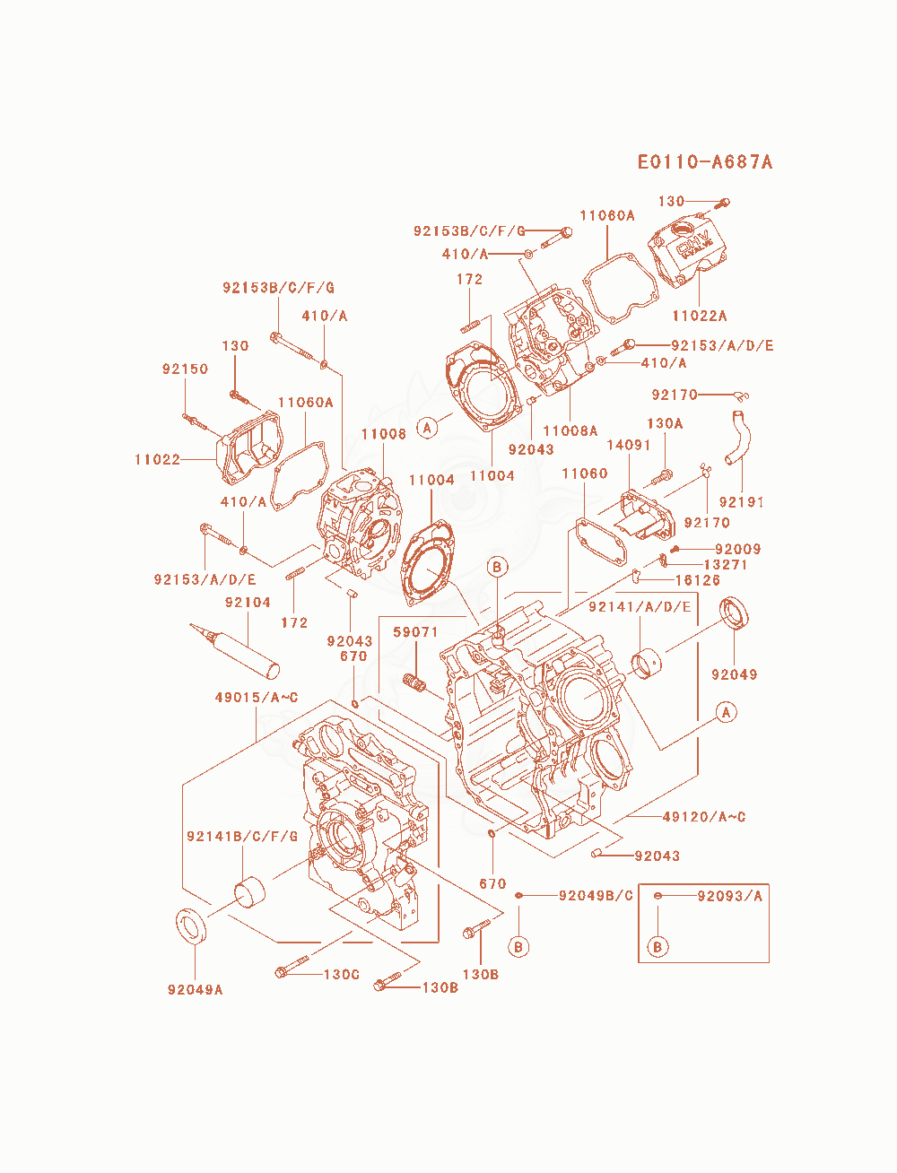 Despiece del Cylinder / Crankcase de un motor Kawasaki FD791D-AS04, con globos numerados