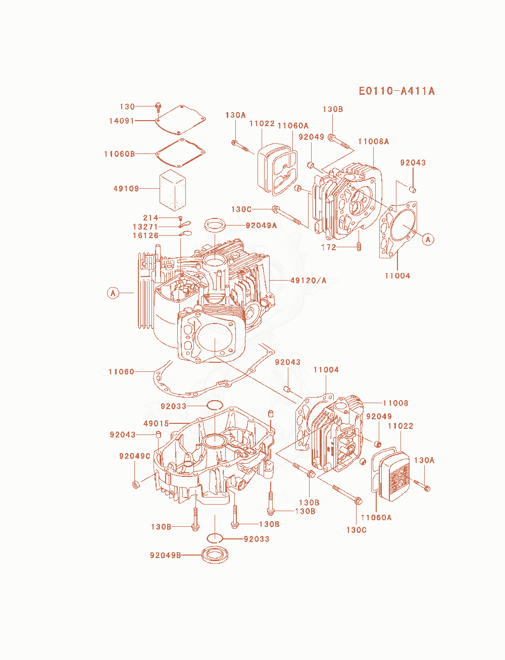 Exploded parts diagram of the Cylinder / Crankcase of a Kawasaki FH721V-AS14 engine, with numbered balloons