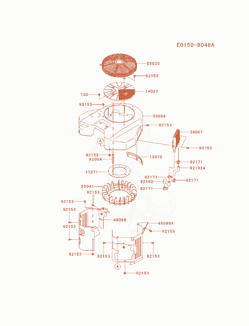 Exploded parts diagram of the Cooling-Equipment of a Kawasaki FX921V-BS08 engine, with numbered balloons