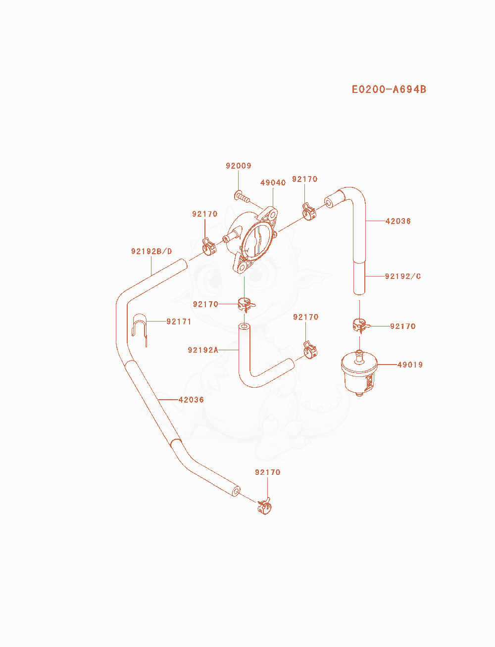 Despiece del Fuel-Tank / Fuel-Valve de un motor Kawasaki FX651V-AS05, con globos numerados