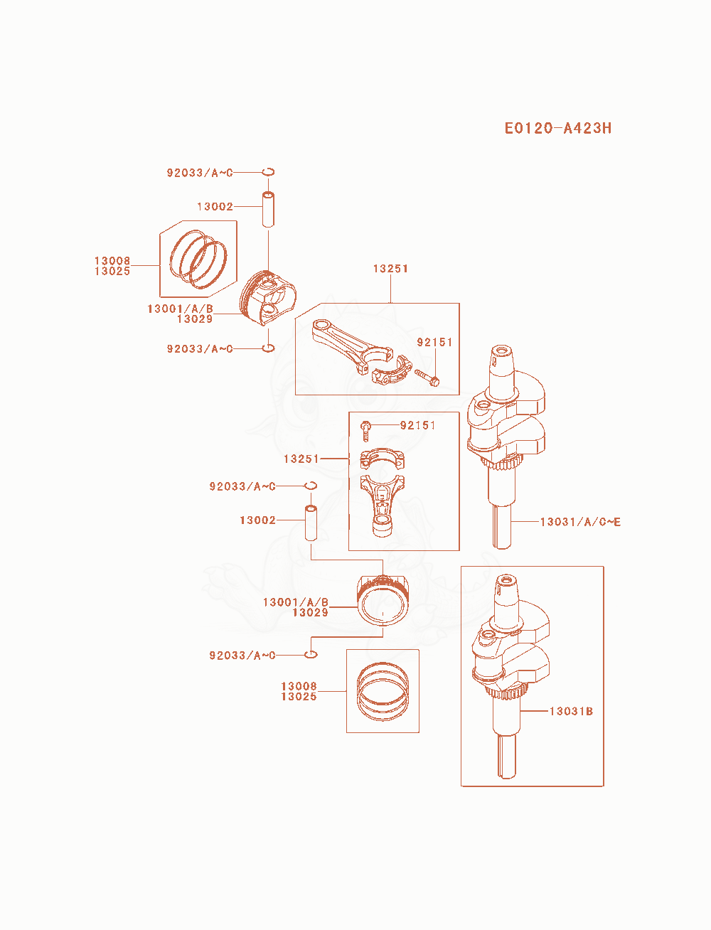 Exploded parts diagram of the Piston / Crankshaft of a Kawasaki FS481V-AS00 engine, with numbered balloons