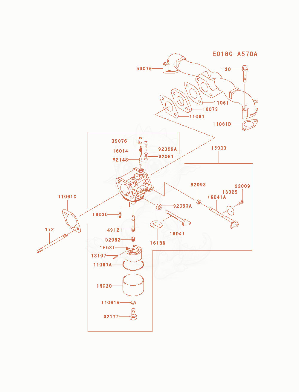 Exploded parts diagram of the Carburetor of a Kawasaki FH580V-AS22 engine, with numbered balloons