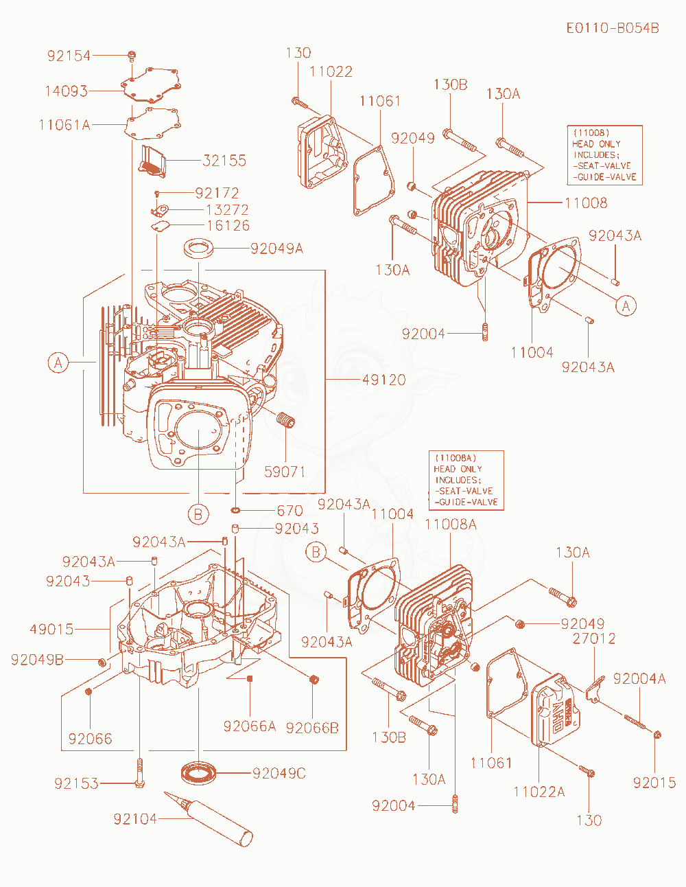 Exploded parts diagram of the Cylinder / Crankcase of a Kawasaki FT730V-AS14 engine, with numbered balloons