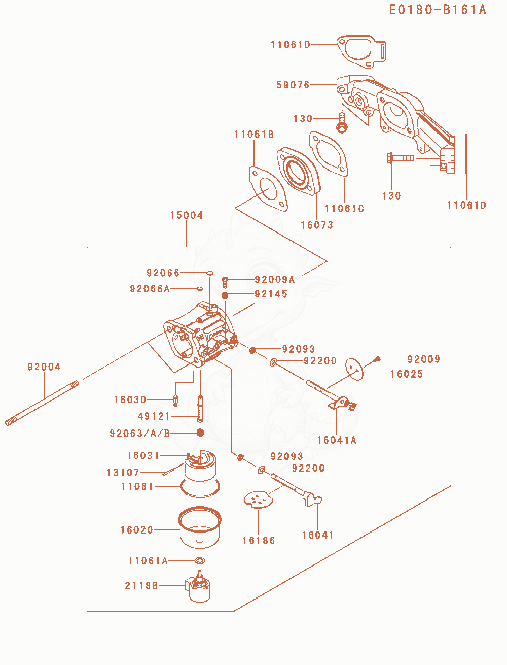 Despiece del Carburetor de un motor Kawasaki FX730V-AR00, con globos numerados