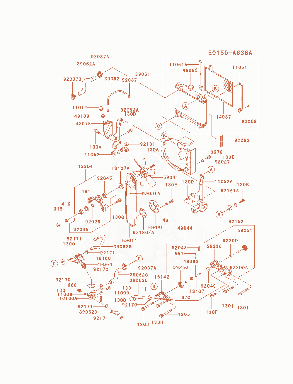 Exploded parts diagram of the Cooling-Equipment of a Kawasaki FD750D-AS11 engine, with numbered balloons