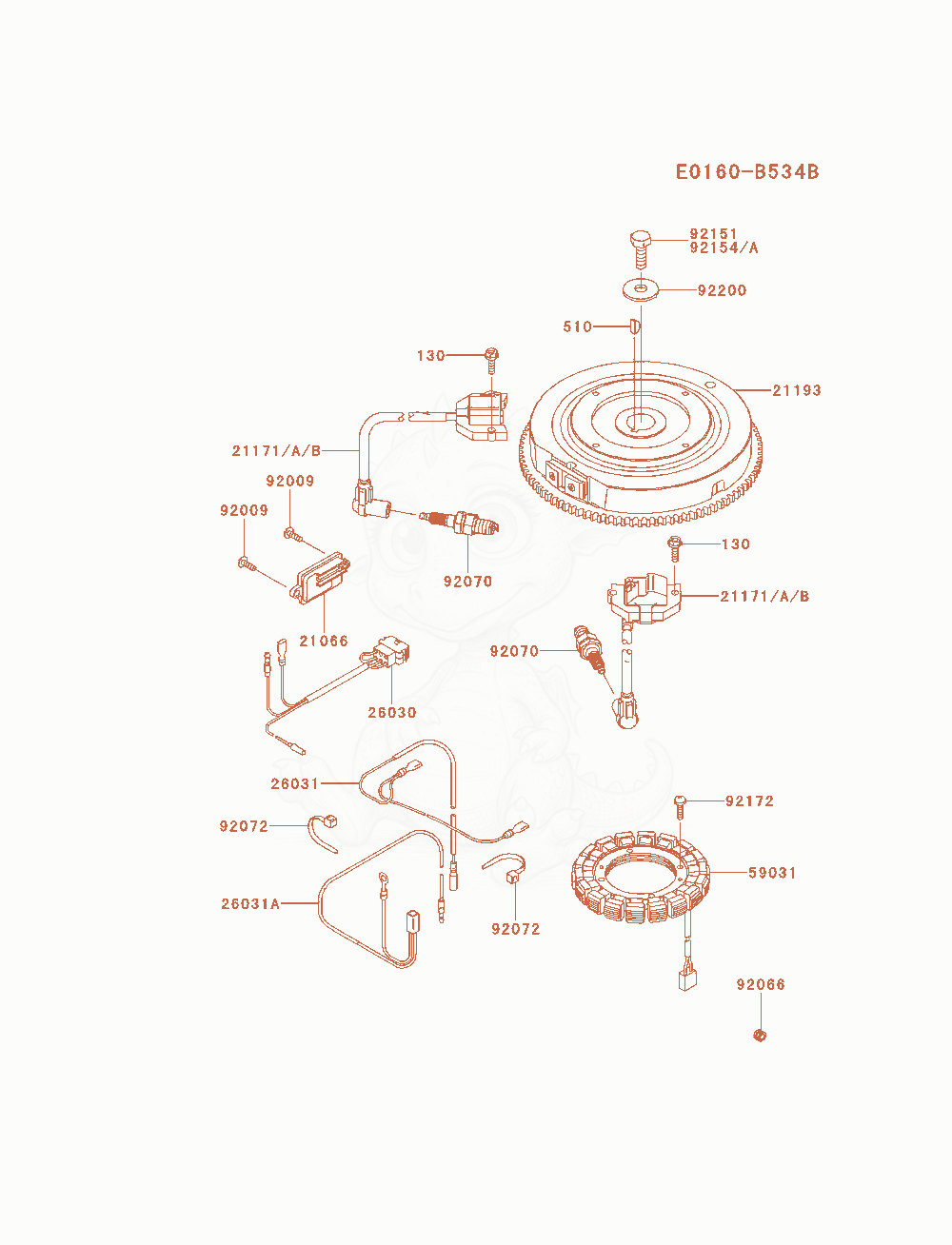 Despiece del Electric-Equipment de un motor Kawasaki FX481V-AS04, con globos numerados