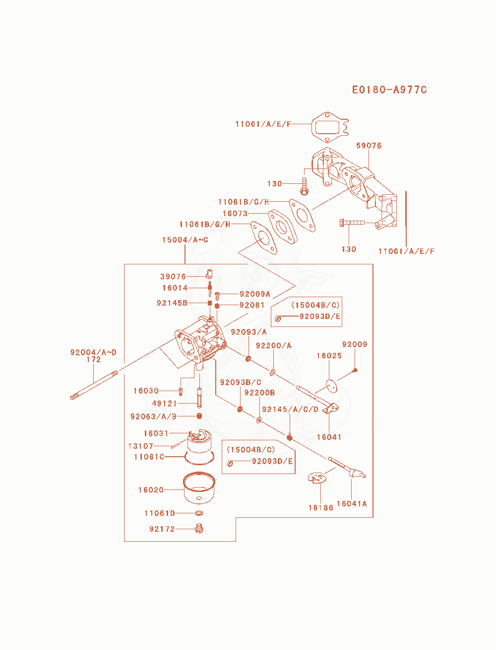 Despiece del Carburetor de un motor Kawasaki FS600V-AS01, con globos numerados