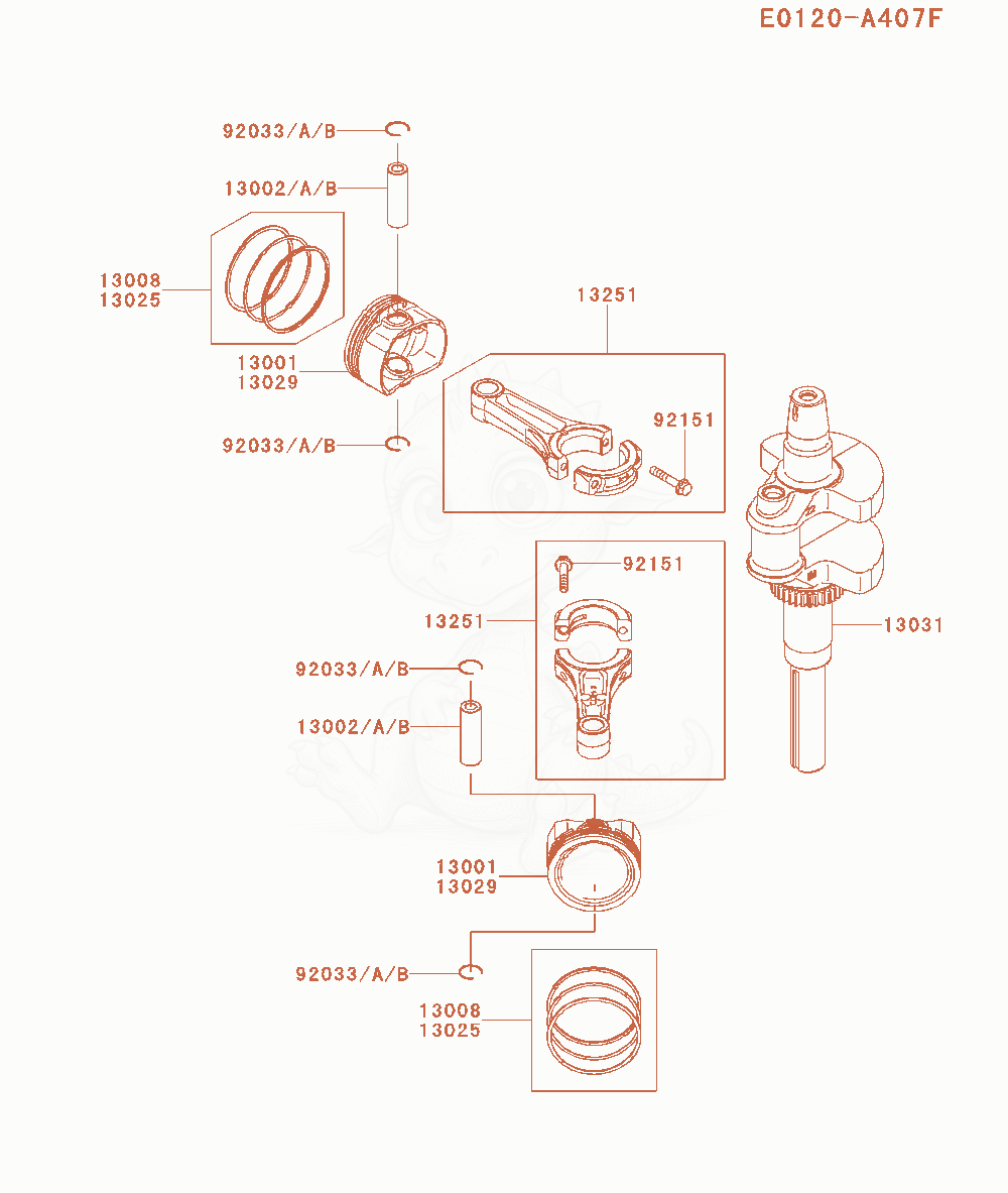 Exploded parts diagram of the Piston / Crankshaft of a Kawasaki FX651V-BS00 engine, with numbered balloons