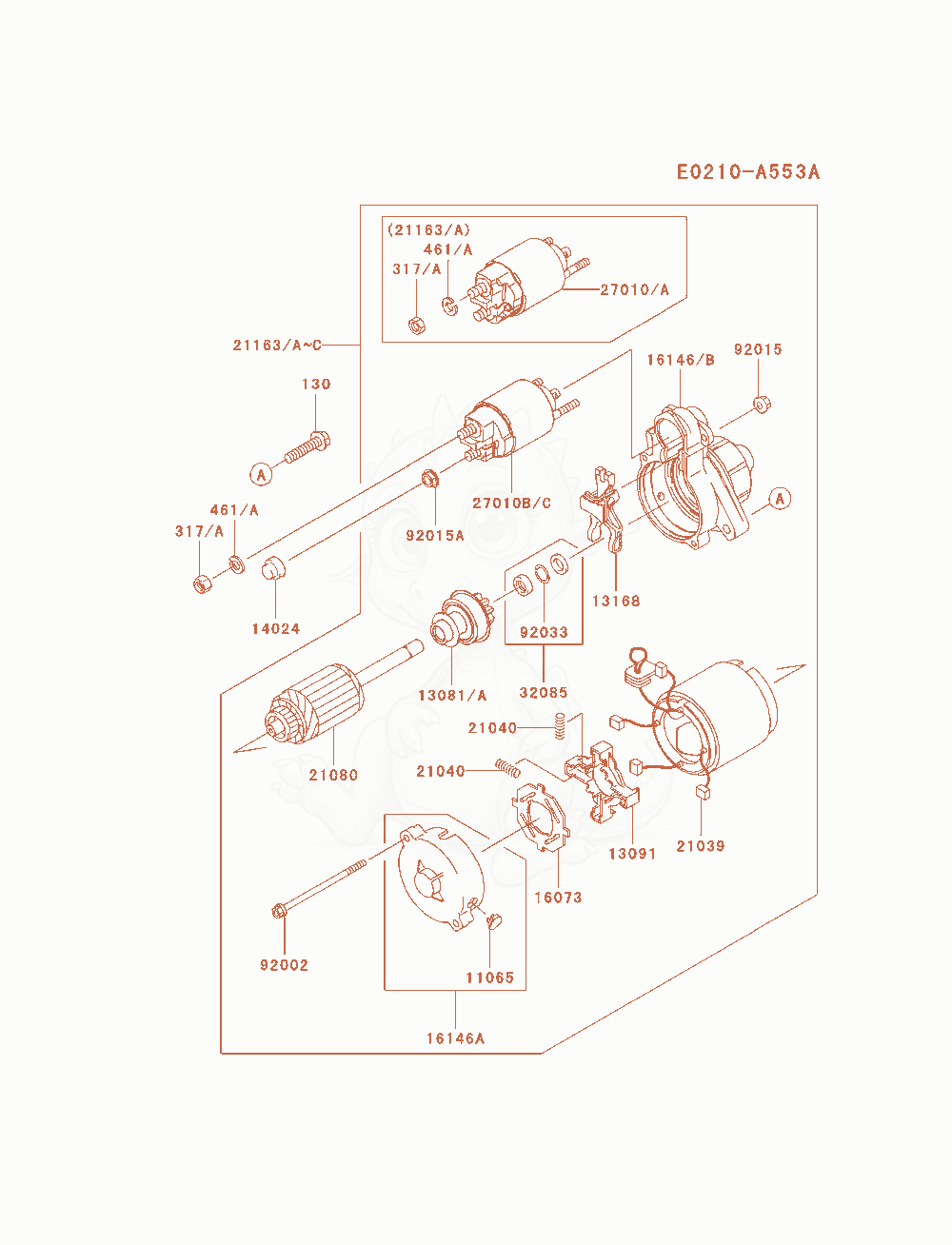 Exploded parts diagram of the Starter of a Kawasaki FD750D-CS02 engine, with numbered balloons