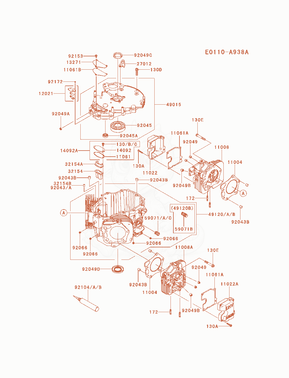 Exploded parts diagram of the Cylinder / Crankcase of a Kawasaki FXT00V-AS15 engine, with numbered balloons