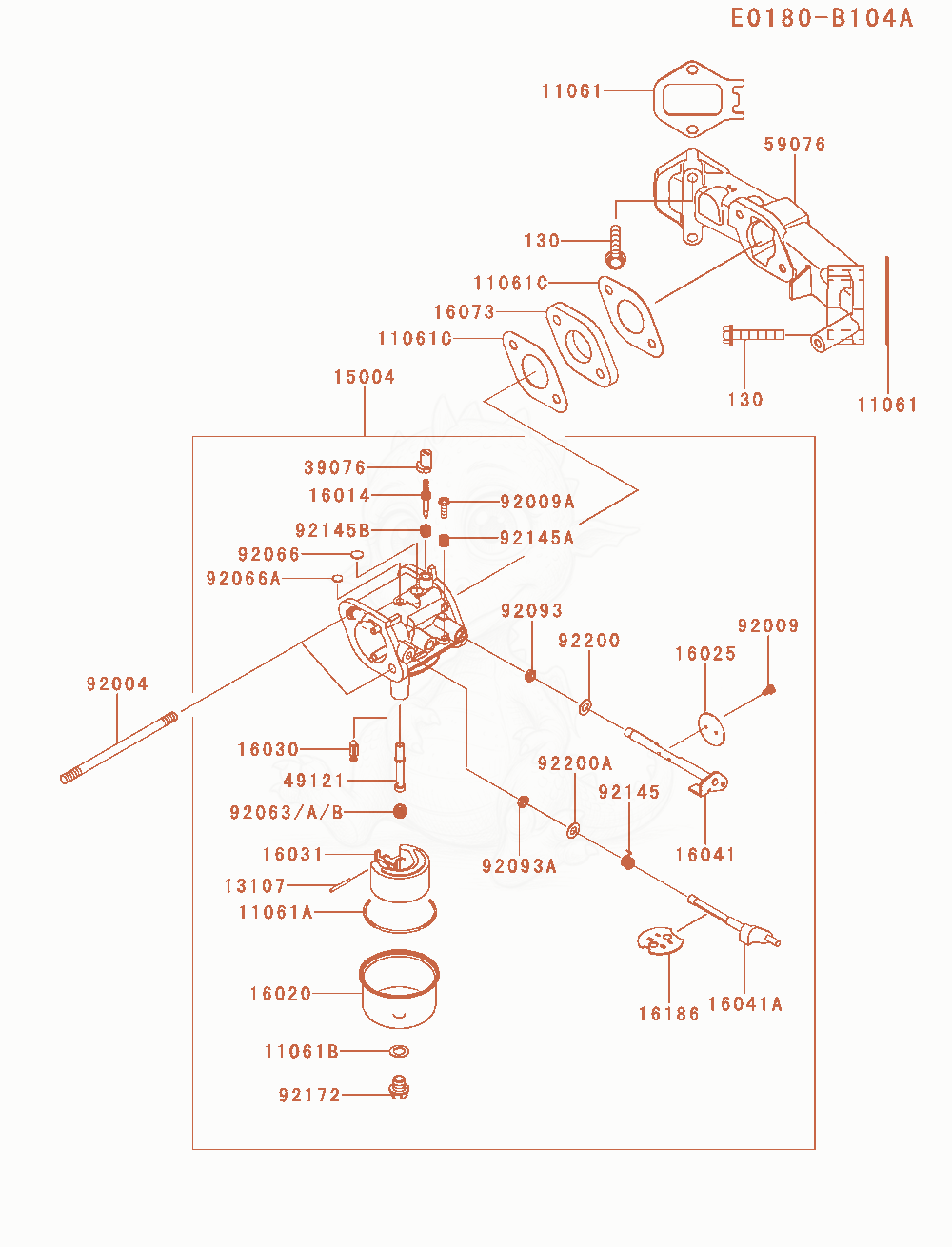 Despiece del Carburetor de un motor Kawasaki FS541V-AS03, con globos numerados
