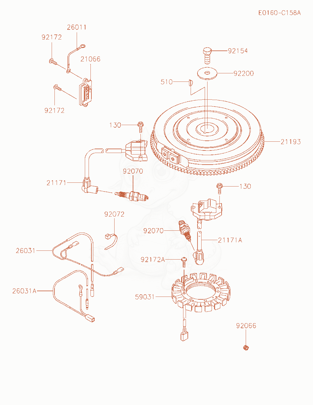 Despiece del Electric-Equipment de un motor Kawasaki FX801V-AS36, con globos numerados