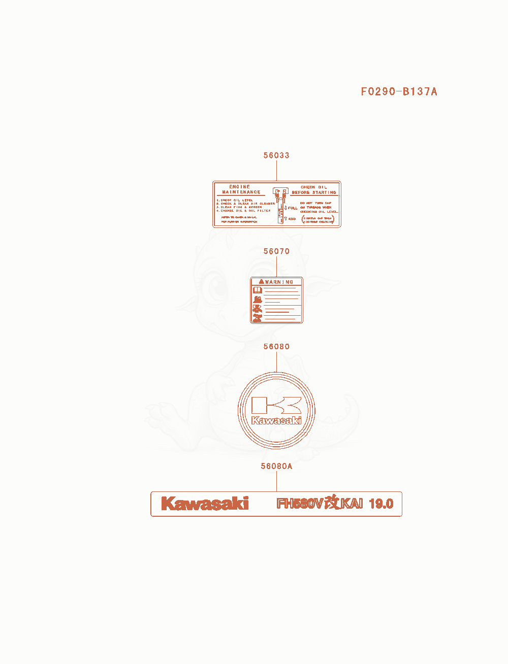 Exploded parts diagram of the Label of a Kawasaki FH580V-AS21 engine, with numbered balloons