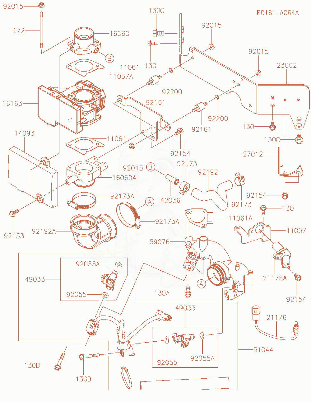 Exploded parts diagram of the Throttle-Equipment of a Kawasaki FT730V-BW00 engine, with numbered balloons