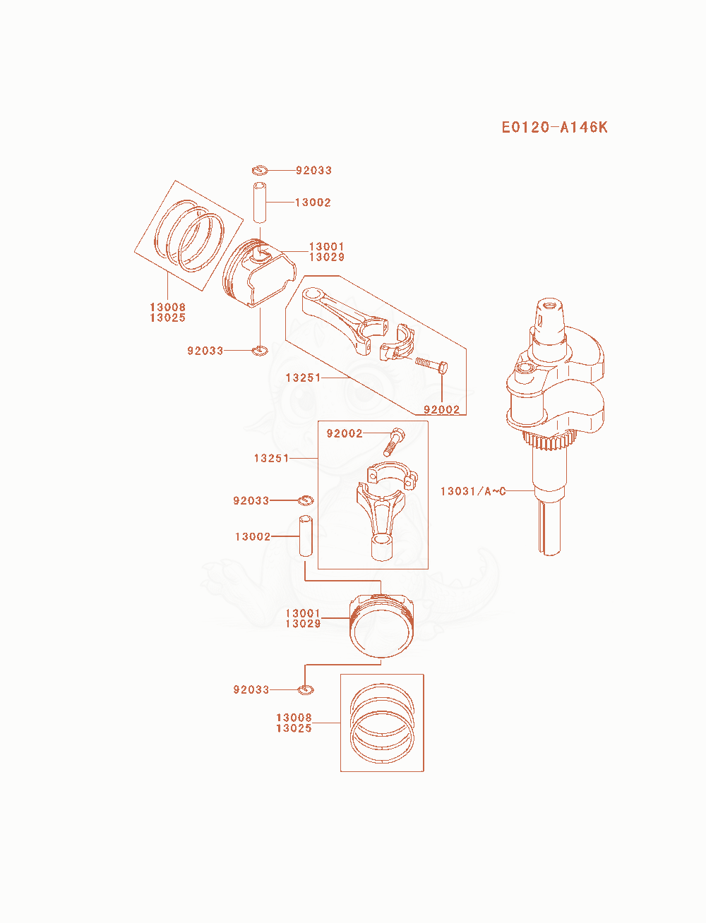 Exploded parts diagram of the Piston / Crankshaft of a Kawasaki FH680V-AS12 engine, with numbered balloons