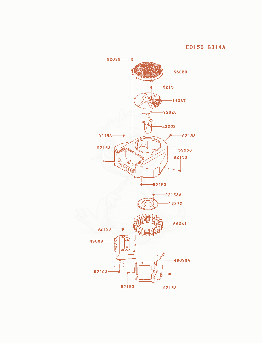 Despiece del Cooling-Equipment de un motor Kawasaki FS691V-AS02, con globos numerados