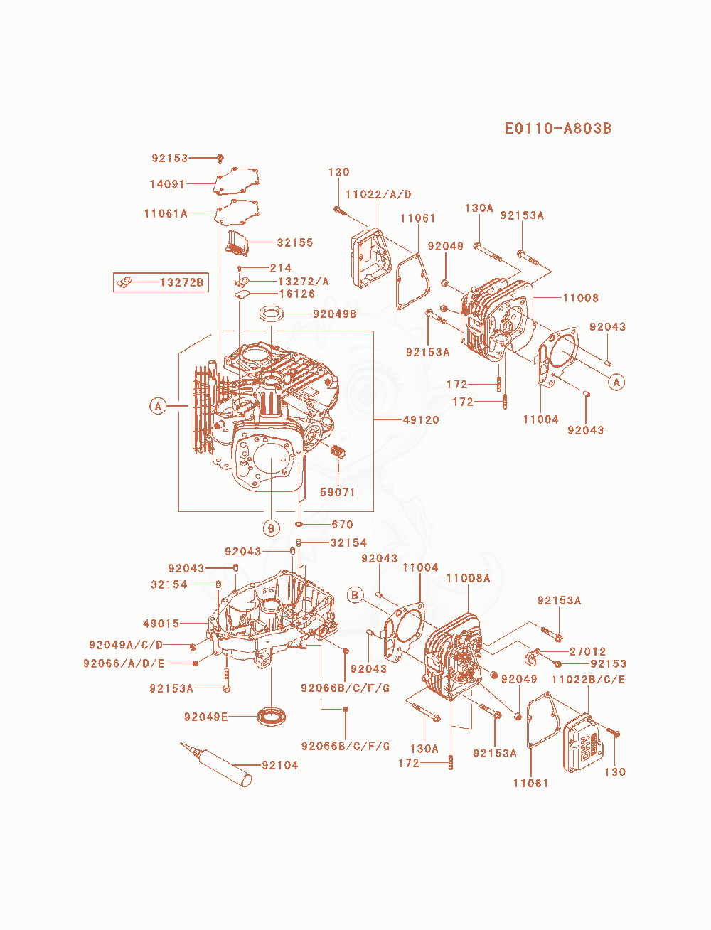Exploded parts diagram of the Cylinder / Crankcase of a Kawasaki FS600V-AS14 engine, with numbered balloons