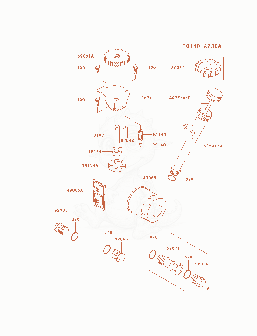 Despiece del Lubrication-Equipment de un motor Kawasaki FH680V-AS14, con globos numerados