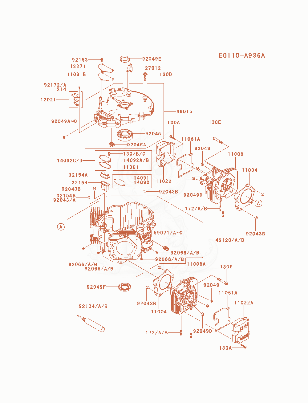 Exploded parts diagram of the Cylinder / Crankcase of a Kawasaki FXT00V-AS10 engine, with numbered balloons