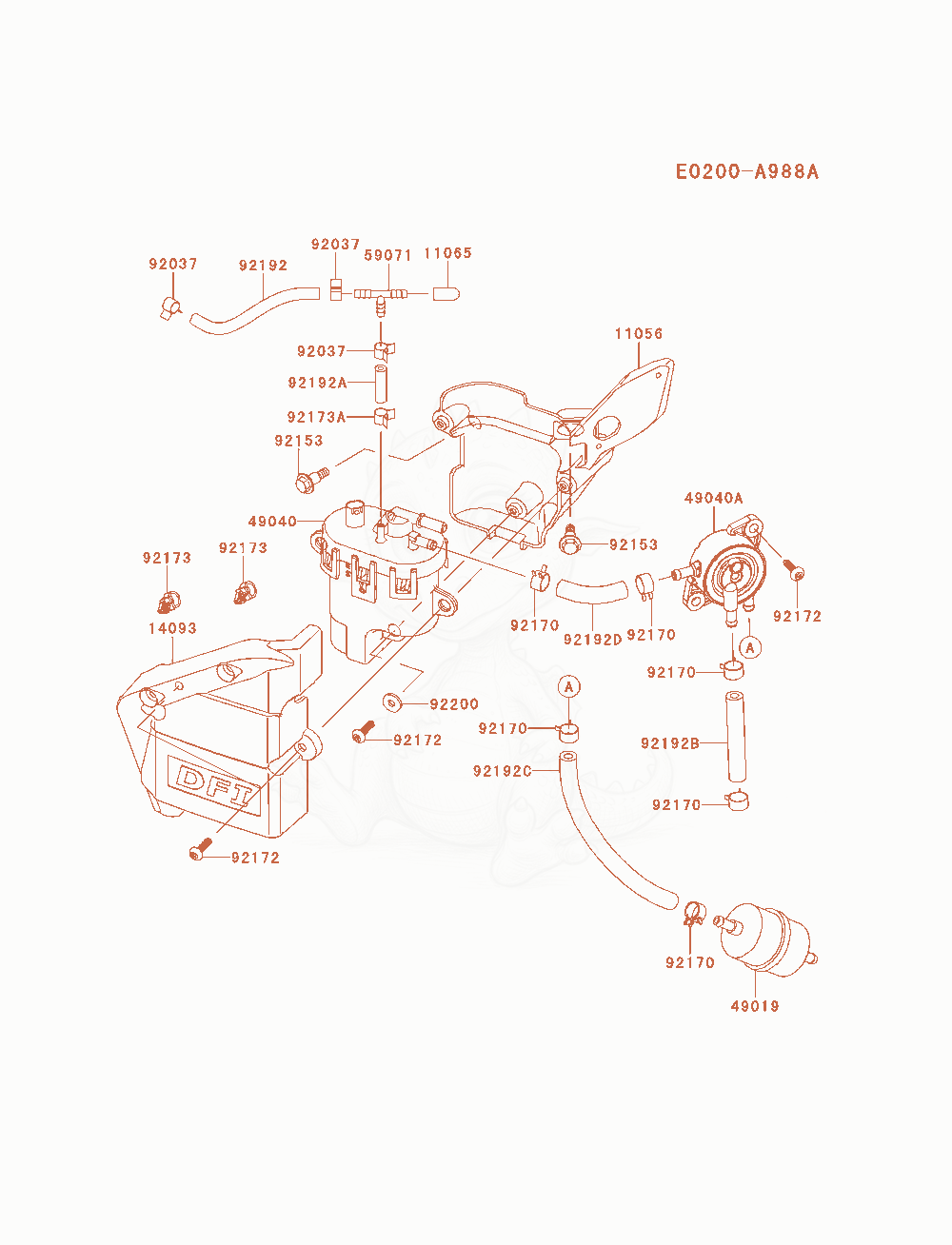 Despiece del Fuel-Tank / Fuel-Valve de un motor Kawasaki FS730V-BS41, con globos numerados