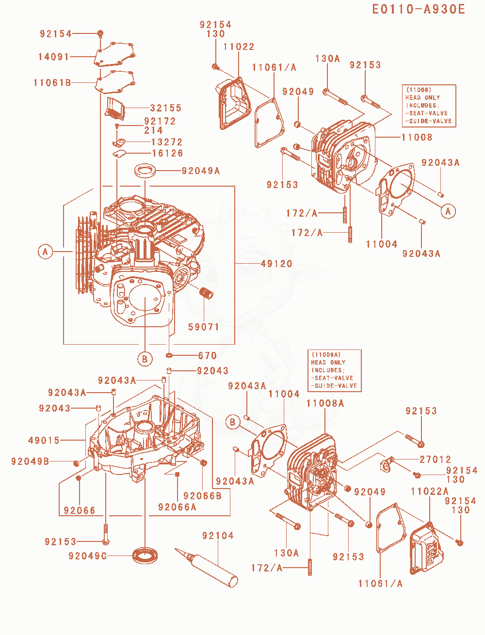 Exploded parts diagram of the Cylinder / Crankcase of a Kawasaki FR600V-AS00 engine, with numbered balloons