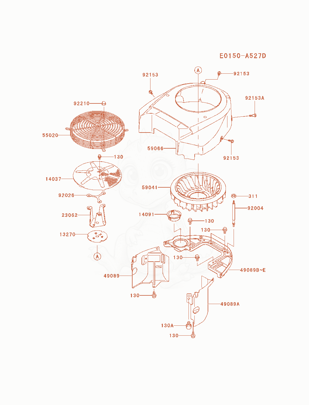 Despiece del Cooling-Equipment de un motor Kawasaki FH721V-AS17, con globos numerados