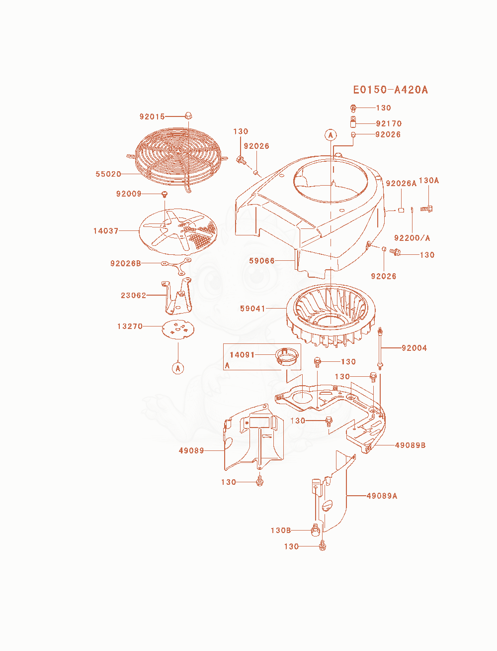 Despiece del Cooling-Equipment de un motor Kawasaki FH721V-AS09, con globos numerados