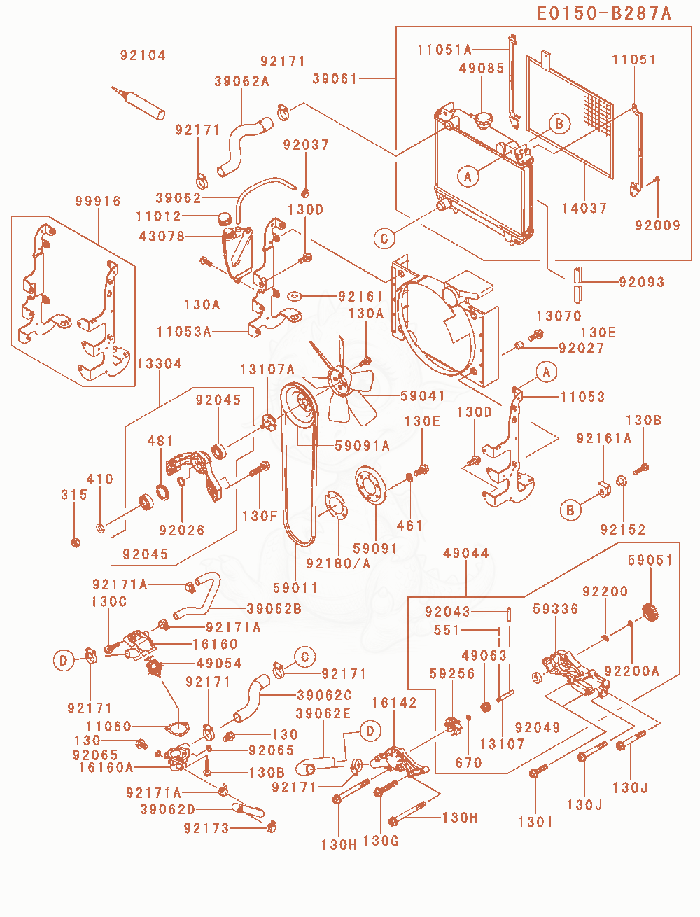 Despiece del Cooling-Equipment de un motor Kawasaki FD750D-NS00, con globos numerados