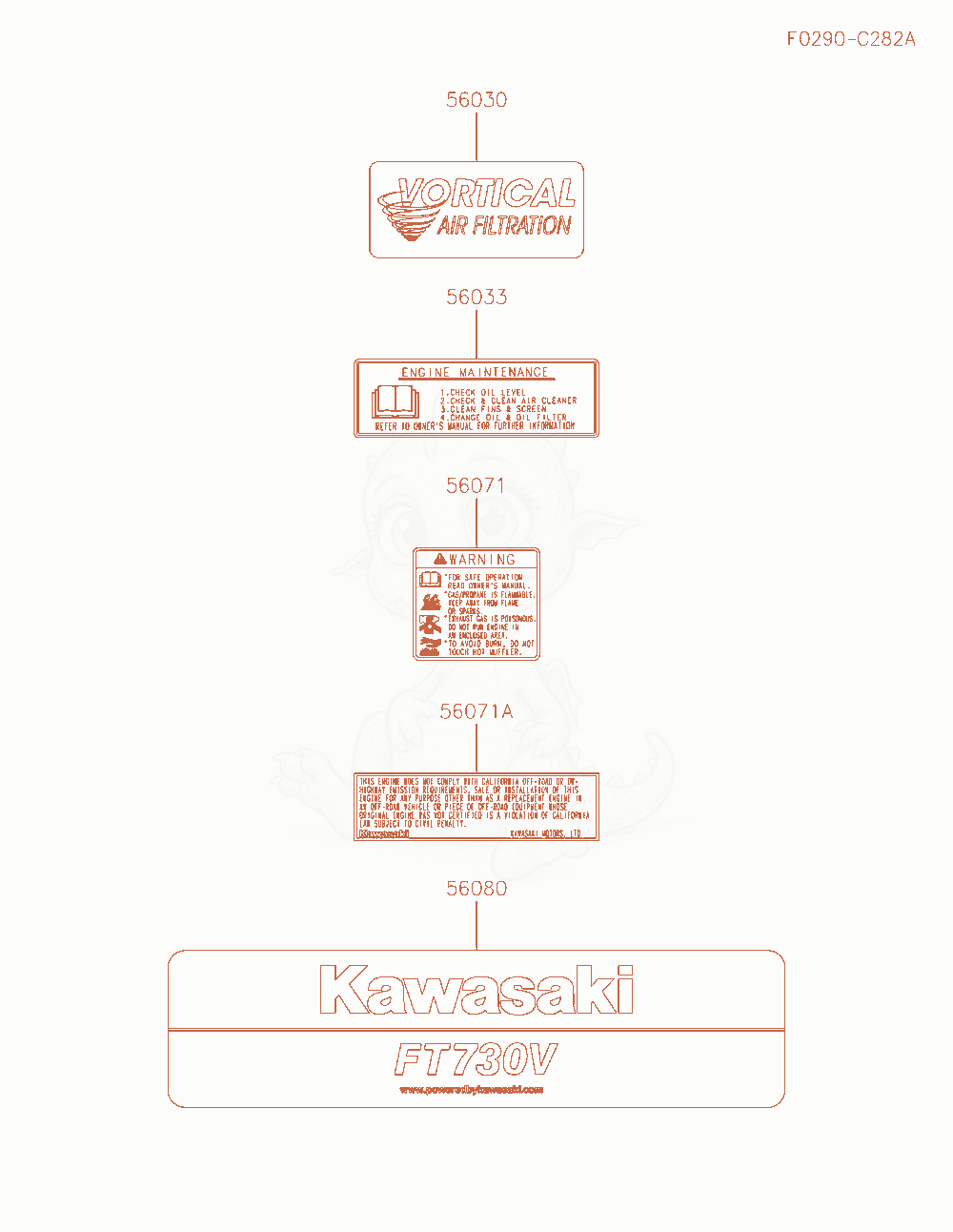 Exploded parts diagram of the Label of a Kawasaki FT730V-AS16 engine, with numbered balloons