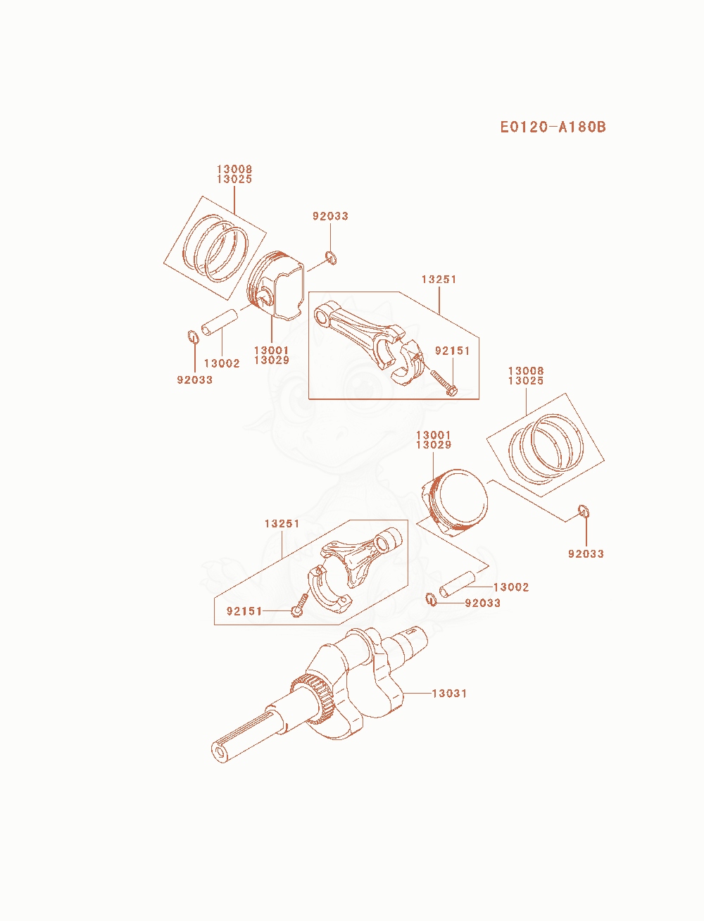 Exploded parts diagram of the Piston / Crankshaft of a Kawasaki FH721D-AS07 engine, with numbered balloons