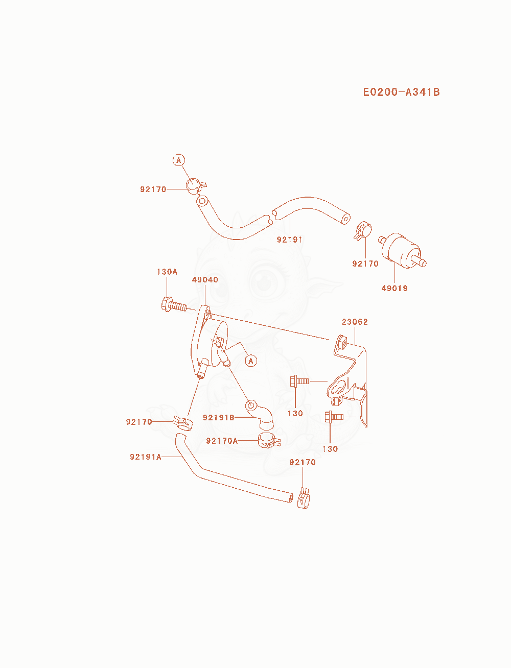 Despiece del Fuel-Tank / Fuel-Valve de un motor Kawasaki FH721V-AS19, con globos numerados