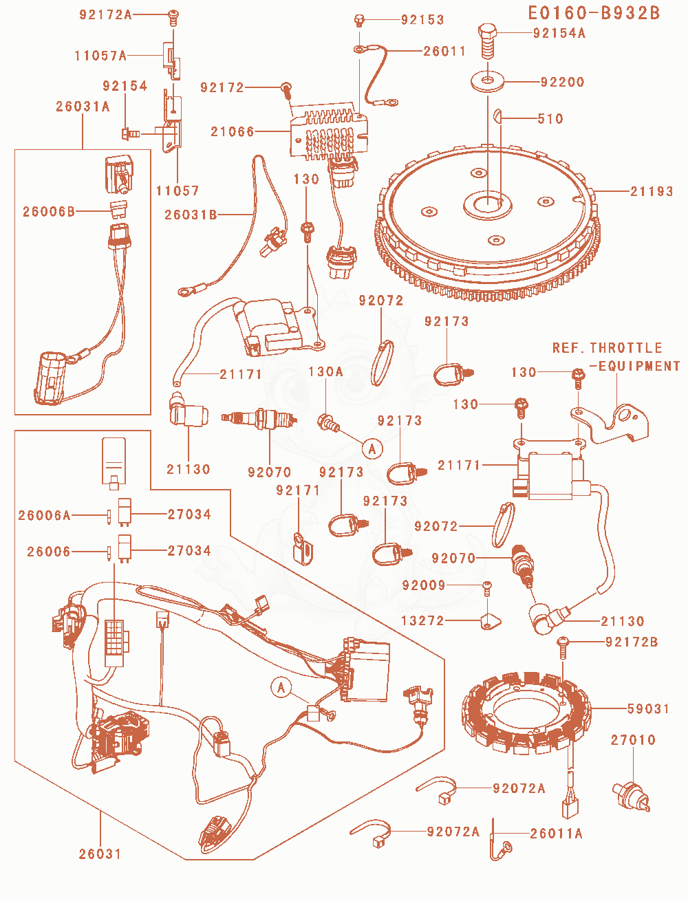 Despiece del Electric-Equipment de un motor Kawasaki FT730V-AS41, con globos numerados