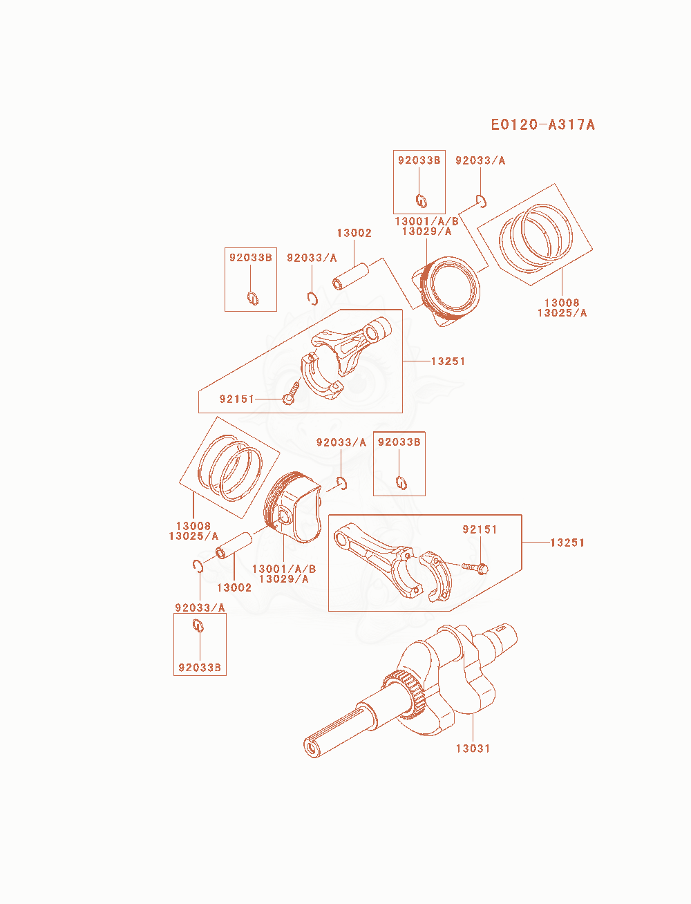Exploded parts diagram of the Piston / Crankshaft of a Kawasaki FH770D-AS01 engine, with numbered balloons