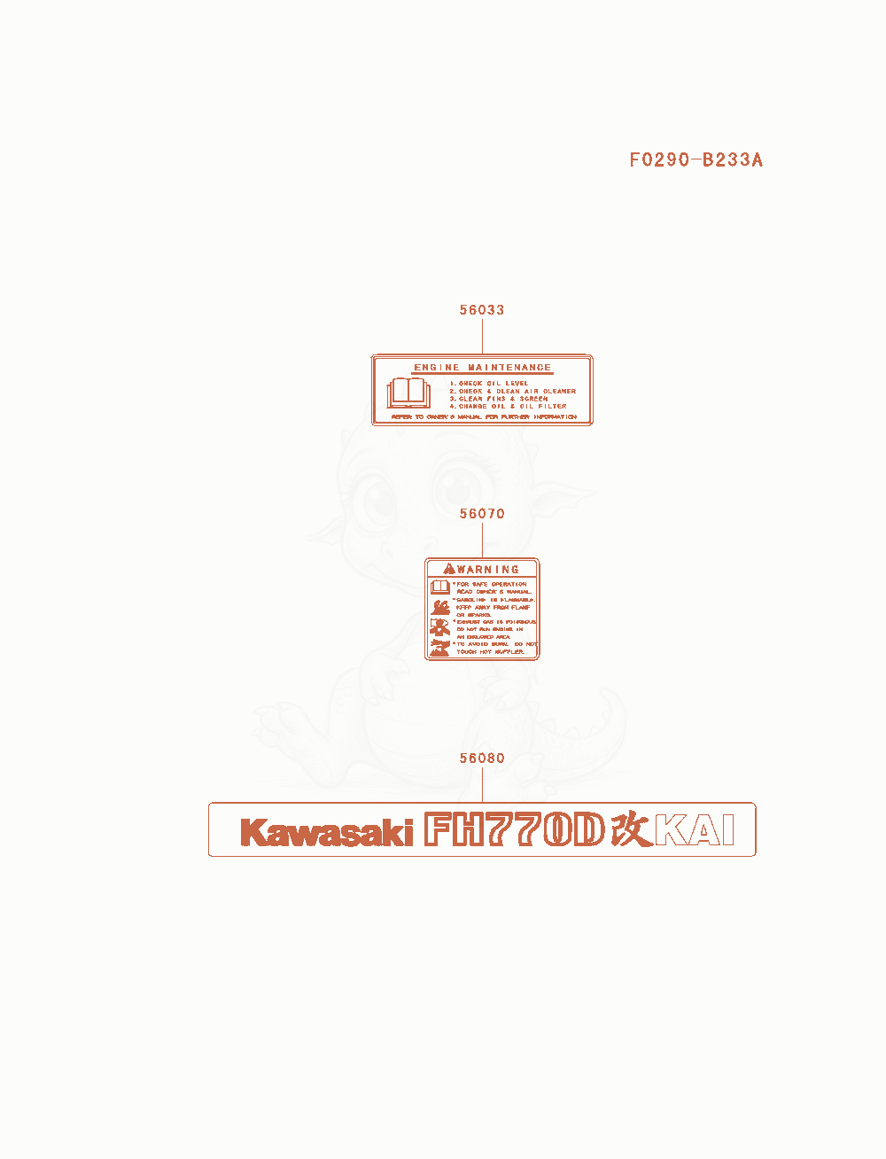 Exploded parts diagram of the Label of a Kawasaki FH770D-AS04 engine, with numbered balloons