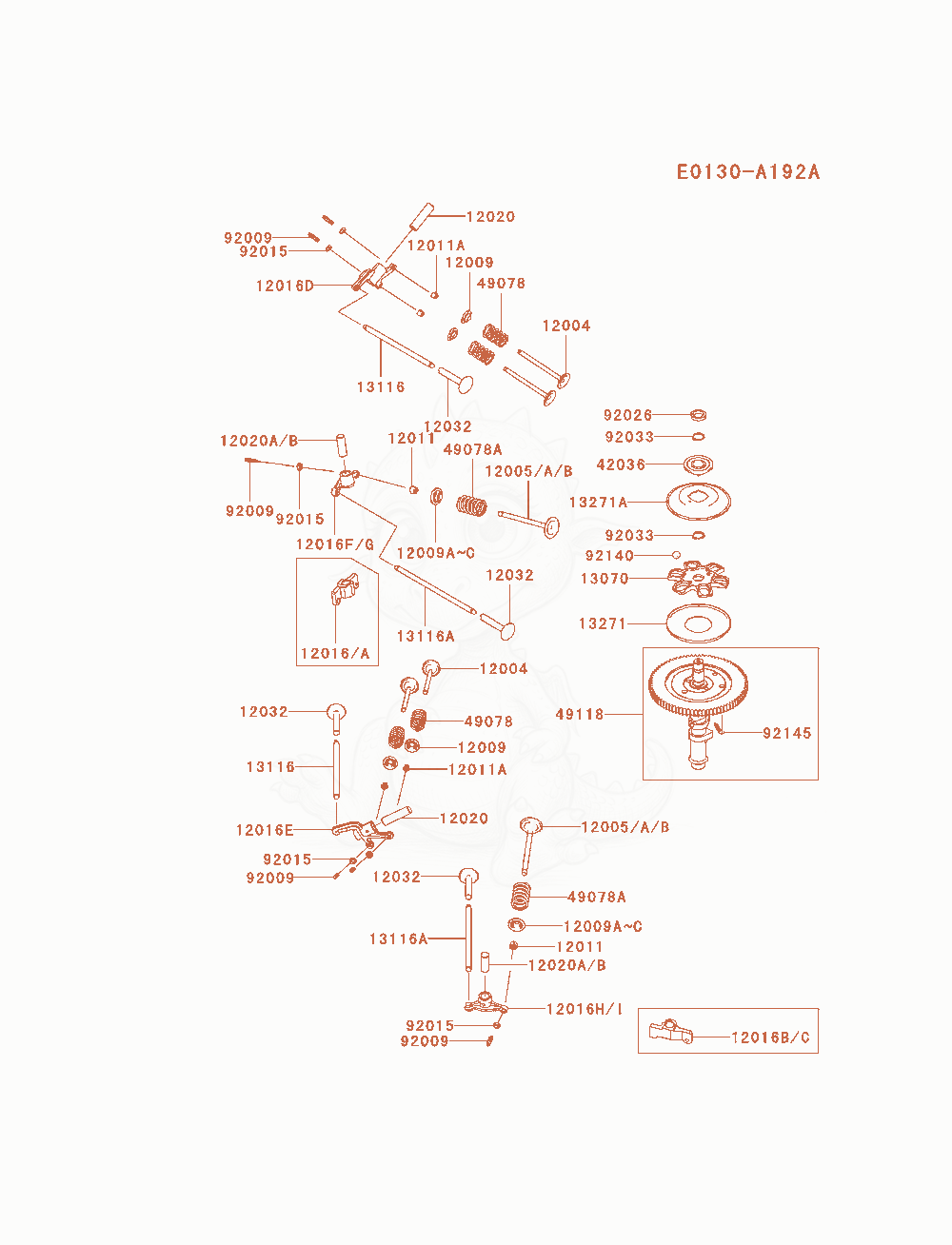 Despiece del Valve / Camshaft de un motor Kawasaki FXT00V-AS05, con globos numerados