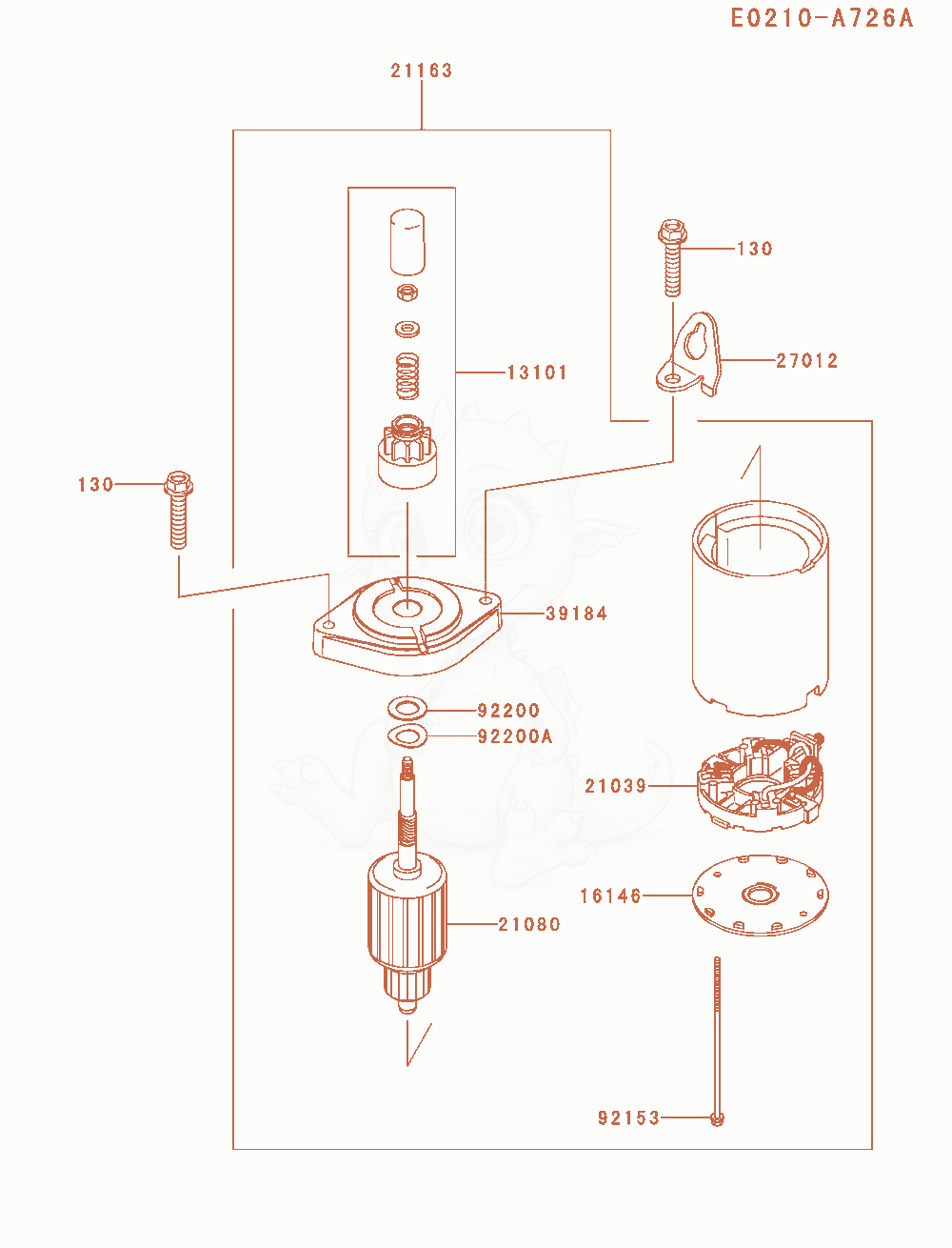 Despiece del Starter de un motor Kawasaki FS730V-AS01, con globos numerados