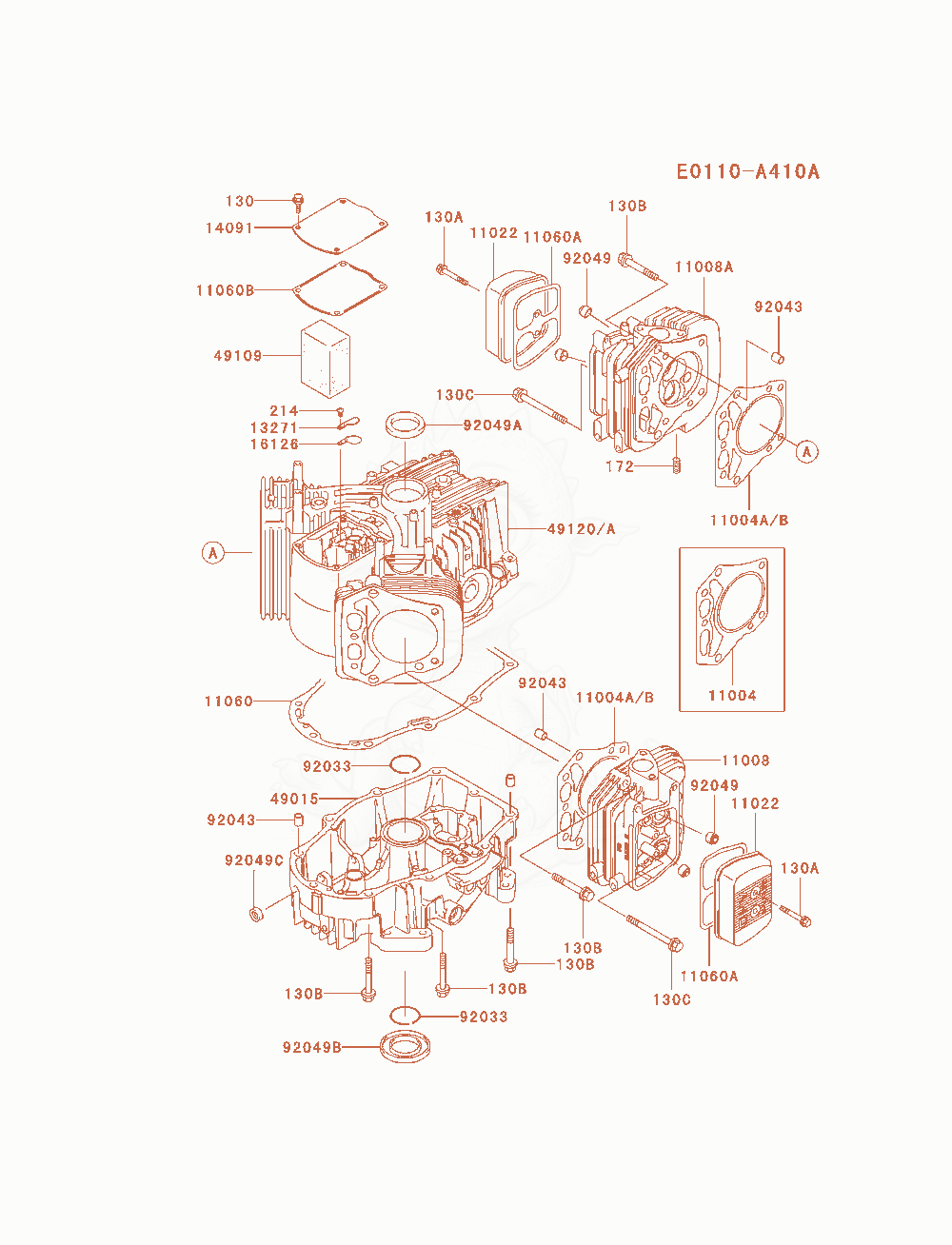 Despiece del Cylinder / Crankcase de un motor Kawasaki FH721V-AS01, con globos numerados