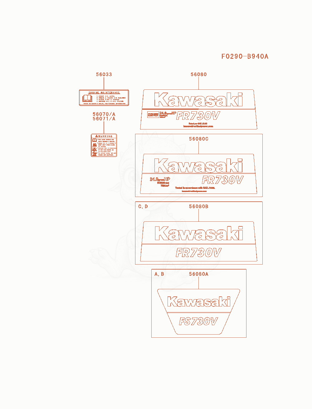 Exploded parts diagram of the Label of a Kawasaki FR730V-AS09 engine, with numbered balloons