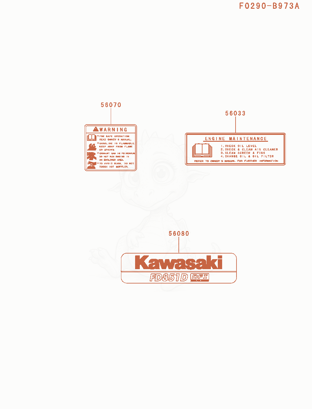 Exploded parts diagram of the Label of a Kawasaki FD851D-MS04 engine, with numbered balloons
