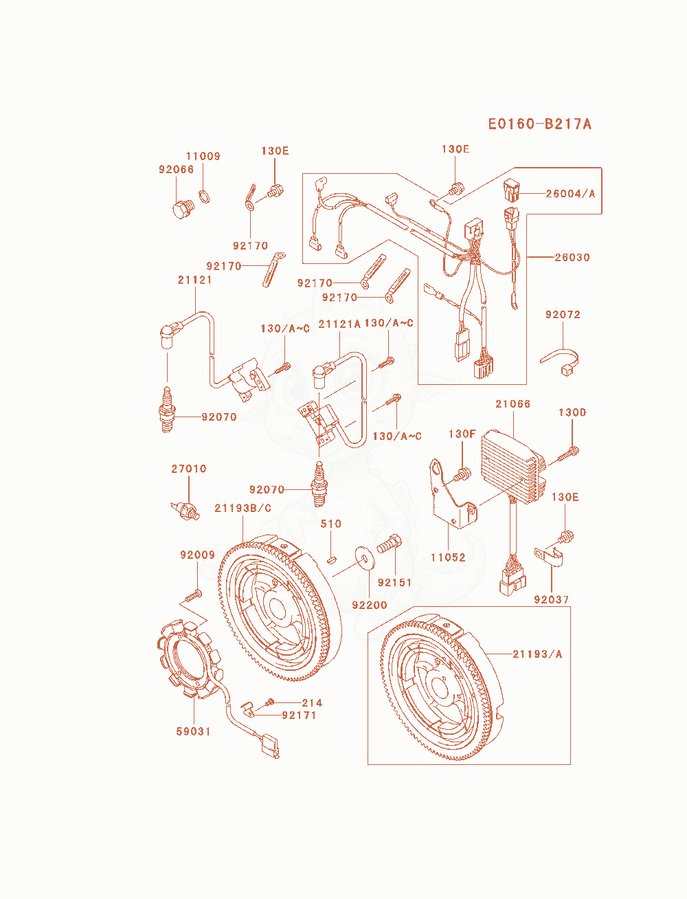 Despiece del Electric-Equipment de un motor Kawasaki FD750D-CS03, con globos numerados